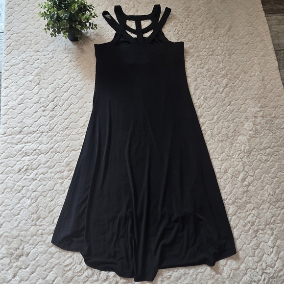 Cupio Black Lattice Hi-Lo Jersey Summer Beach Vacation Built-in Bra Dress, Small - Picture 9 of 10